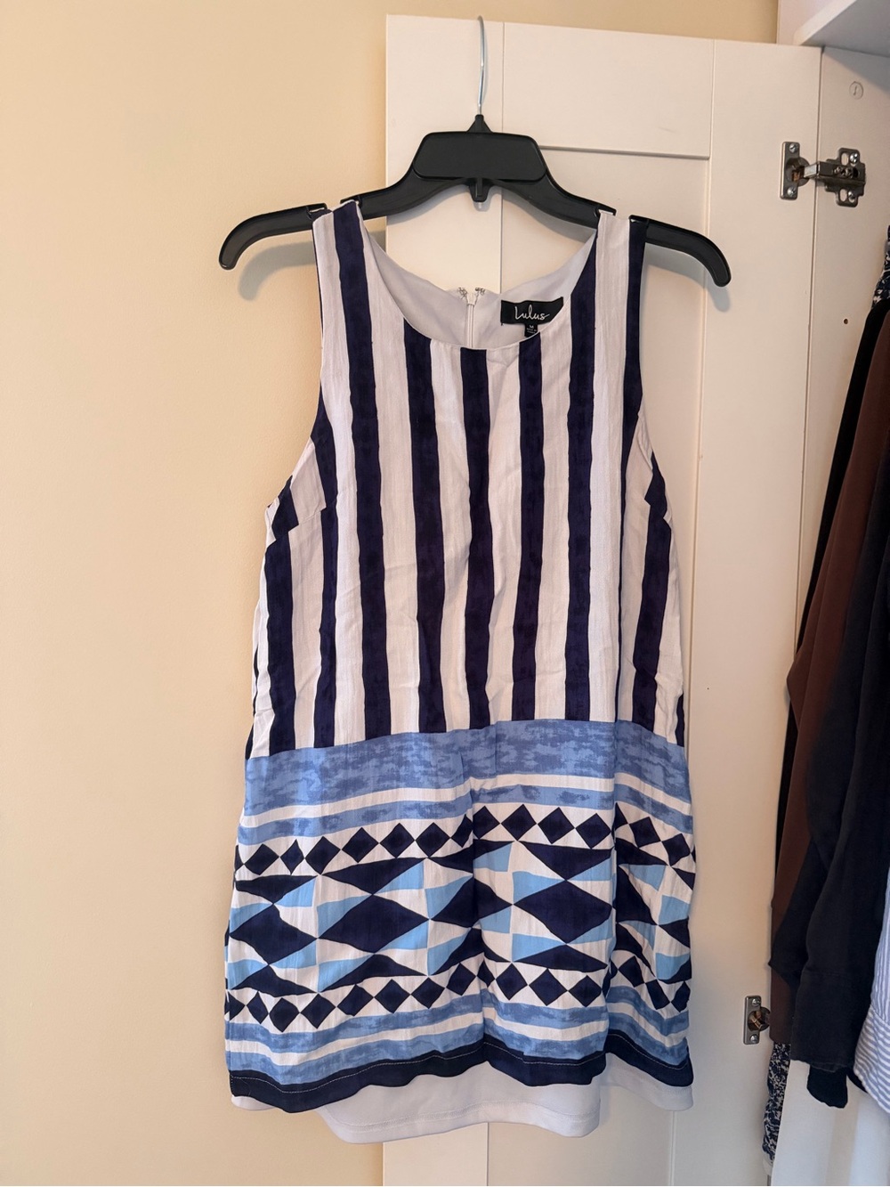 Lulu's White and Navy Vertical Stripe Sleeveless Dress